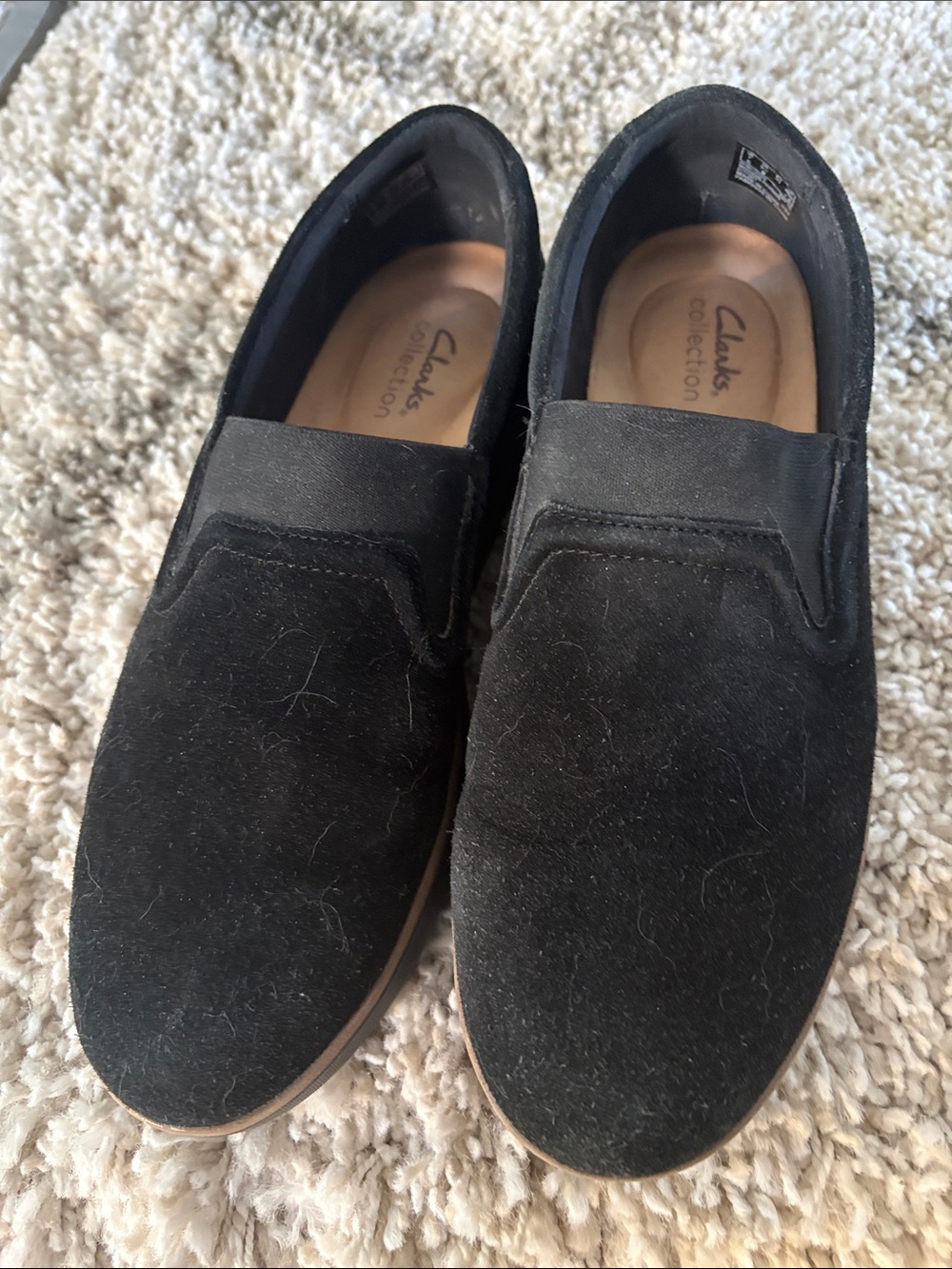 Clarks Black Suede Slip-On Loafers